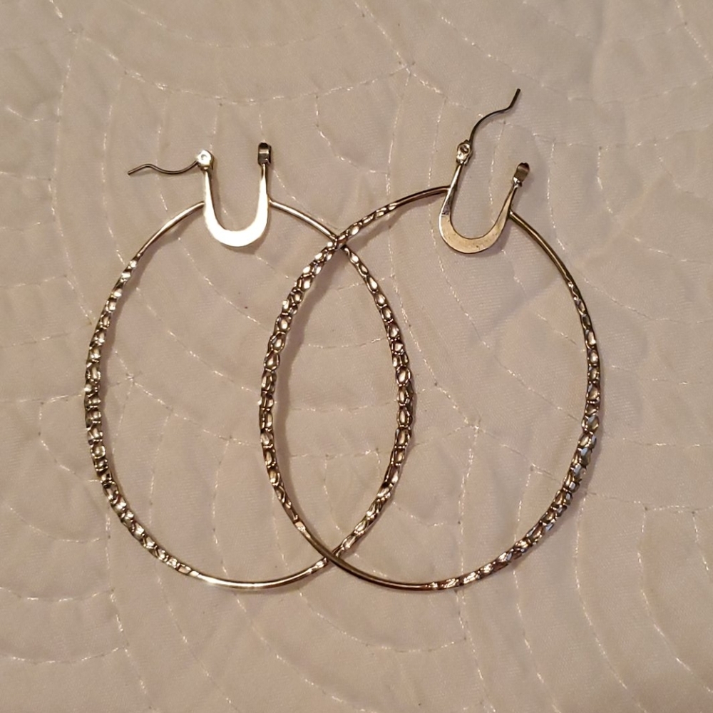 Large Hoop Earrings Silver Tone